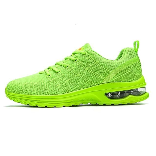 Stevvex mens neon lime green breathable running sneakers with air-cushion sole on Tampa Home & Garden Store