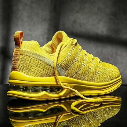 Stevvex men's breathable yellow running sneakers with knit upper and air-cushion sole on Tampa Home & Garden Store
