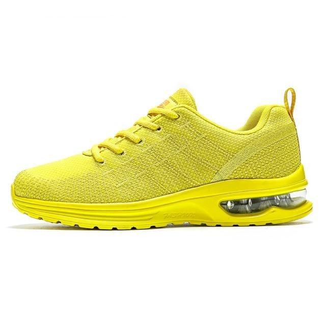 Stevvex men's breathable yellow sneakers with knit upper and air-cushion sole on Tampa Home & Garden Store