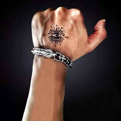 Mens Dragon Scale Bracelet alloy metal silver with chain-link Shaketea bracelet on wrist on Tampa Home & Garden Store