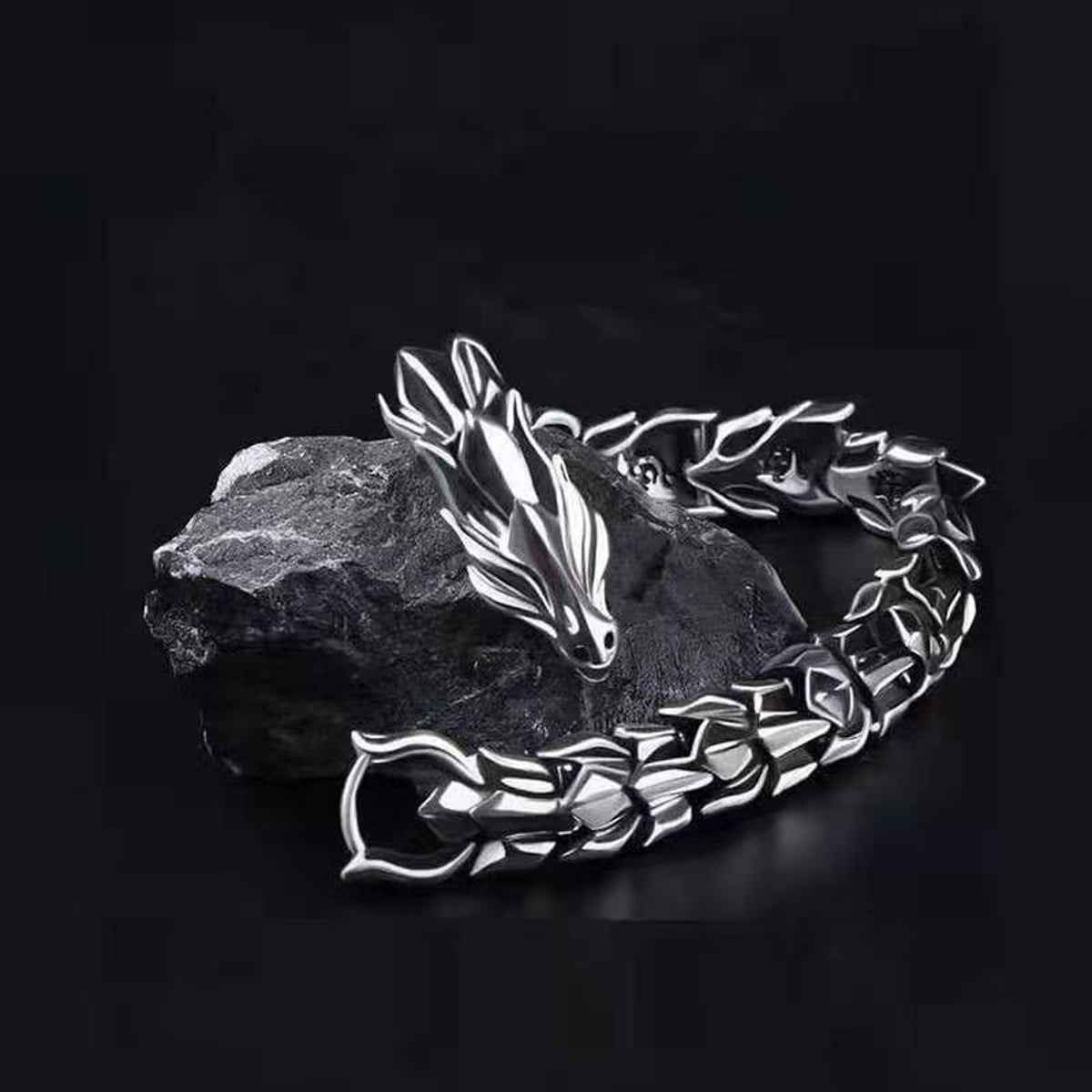 Mens Dragon Scale Bracelet alloy silver-tone with dragon-head clasp Shaketea on Tampa Home & Garden Store