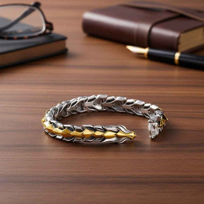 Mens Dragon Scale Bracelet two-tone silver and gold alloy links Shaketea bracelet on Tampa Home & Garden Store