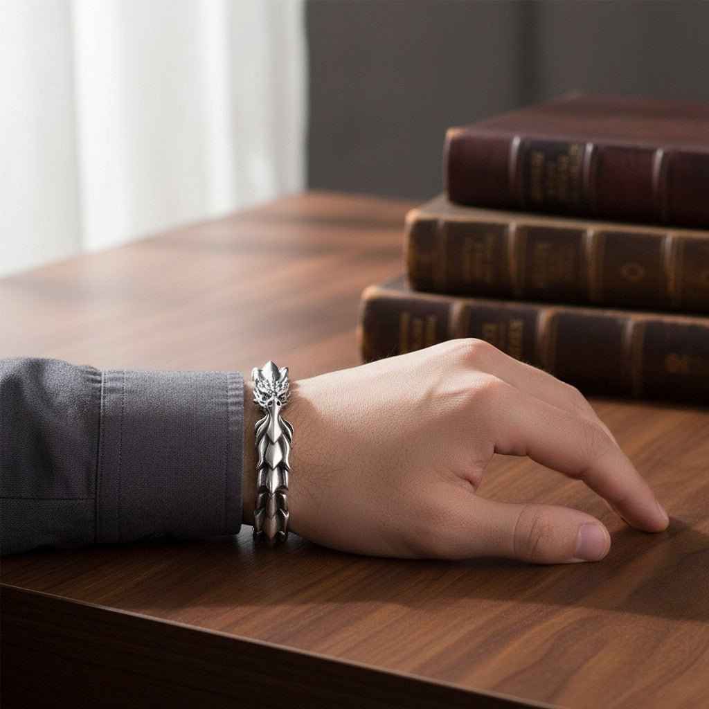Mens dragon scale bracelet alloy metal wrist bangle in silver Shaketea on Tampa Home & Garden Store