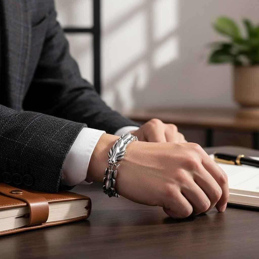 Mens Dragon Bracelet silver-tone alloy metal dragon scale bangle Shaketea on Tampa Home & Garden Store