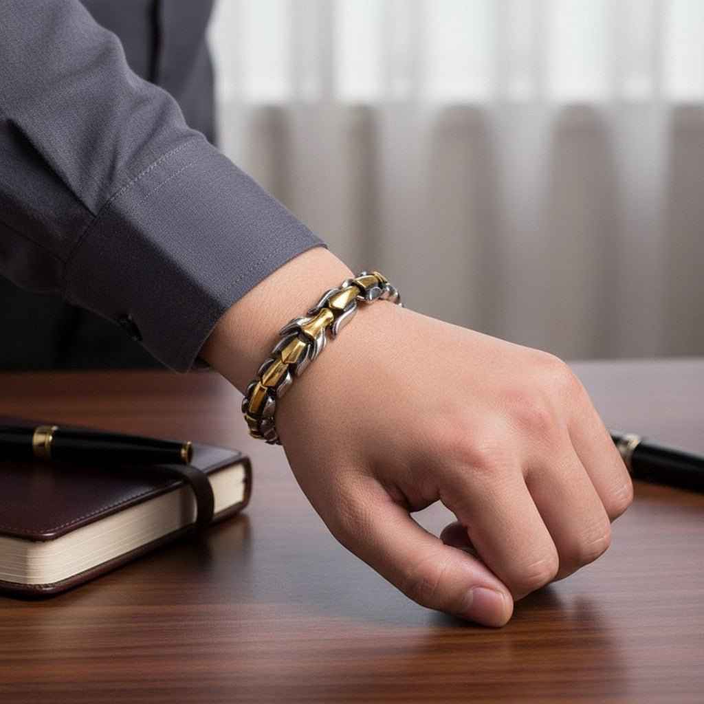 Mens dragon scale bracelet alloy metal two-tone chain on wrist Shaketea on Tampa Home & Garden Store
