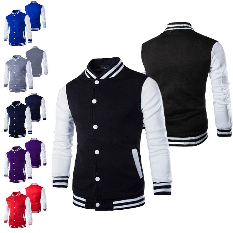 Mens varsity jacket black with white sleeves striped collar and cuffs slim fit Stevvex on Tampa Home & Garden Store