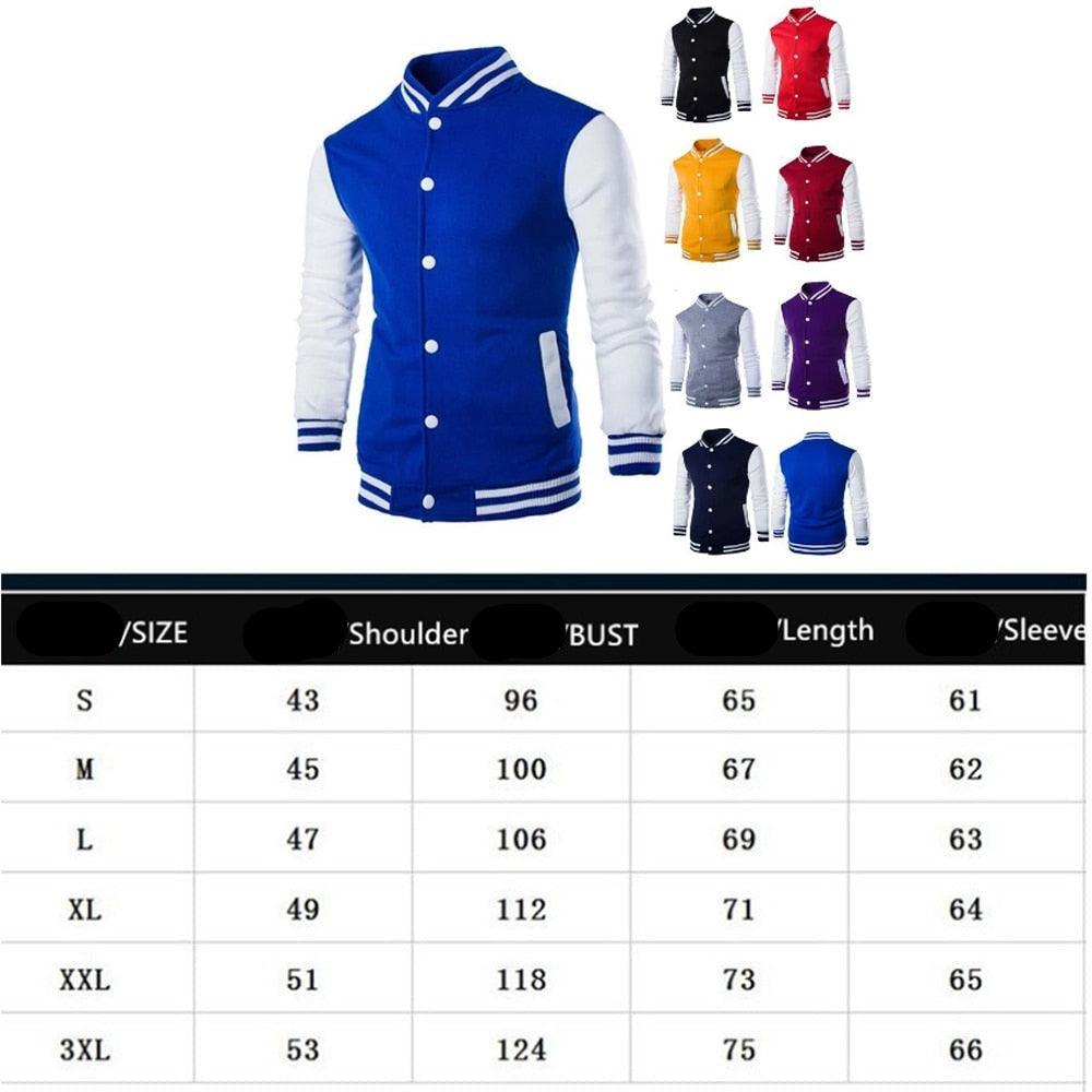 Stevvex men's varsity jacket blue body white sleeves striped cuffs color options on Tampa Home & Garden Store