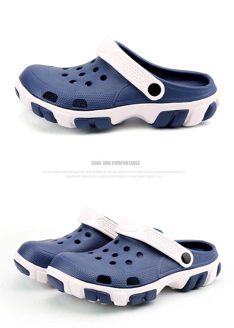 Stevvex men's blue slip-on clogs with white strap and breathable holes pair on Tampa Home & Garden Store