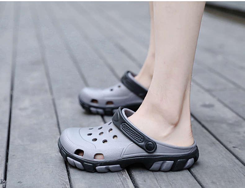 Stevvex mens grey perforated slippers with adjustable strap, indoor outdoor clogs on Tampa Home & Garden Store
