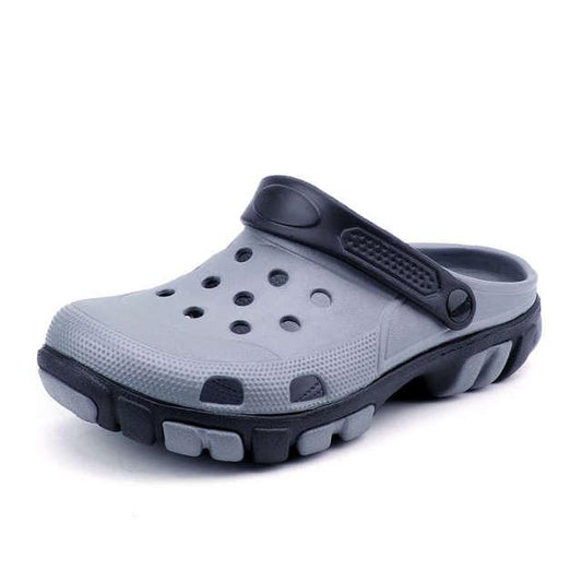 Stevvex men's slip-on clog sandal with perforated light grey upper and rugged sole on Tampa Home & Garden Store