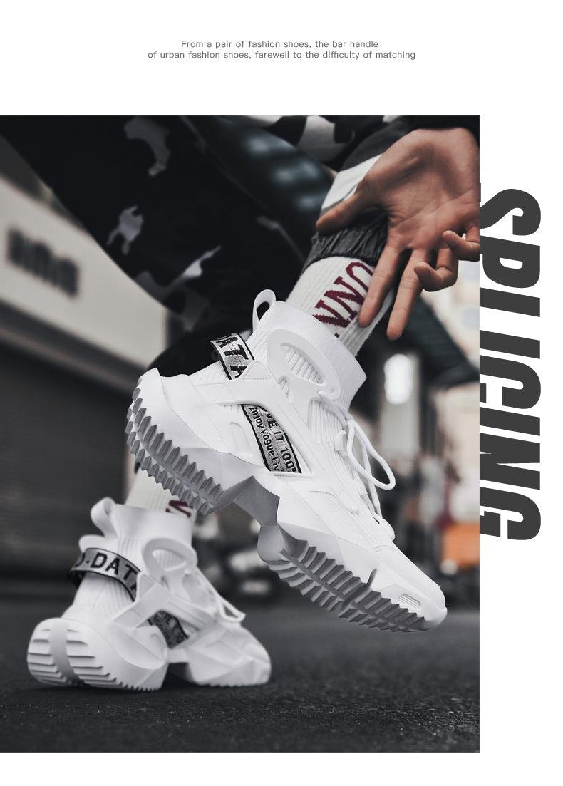 Stevvex white high-top fashion sneakers pair with chunky non-slip outsole and breathable mesh on Tampa Home & Garden Store