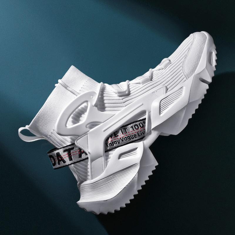 Mens high-top white mesh sneakers Stevvex with chunky sole for casual outdoor wear on Tampa Home & Garden Store