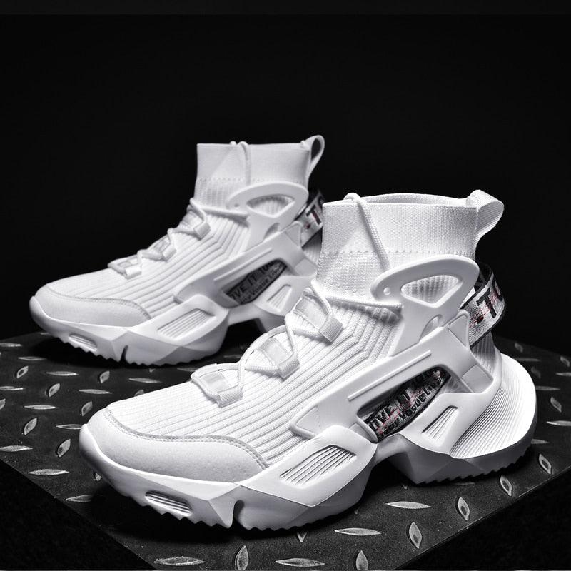 Stevvex men's white high-top mesh sneakers, breathable and non-slip outsole on Tampa Home & Garden Store