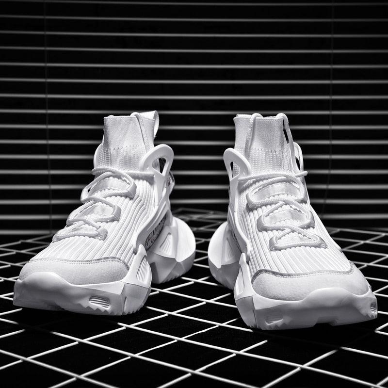 Stevvex men's high-top sneakers with breathable white mesh and chunky non-slip sole pair on Tampa Home & Garden Store