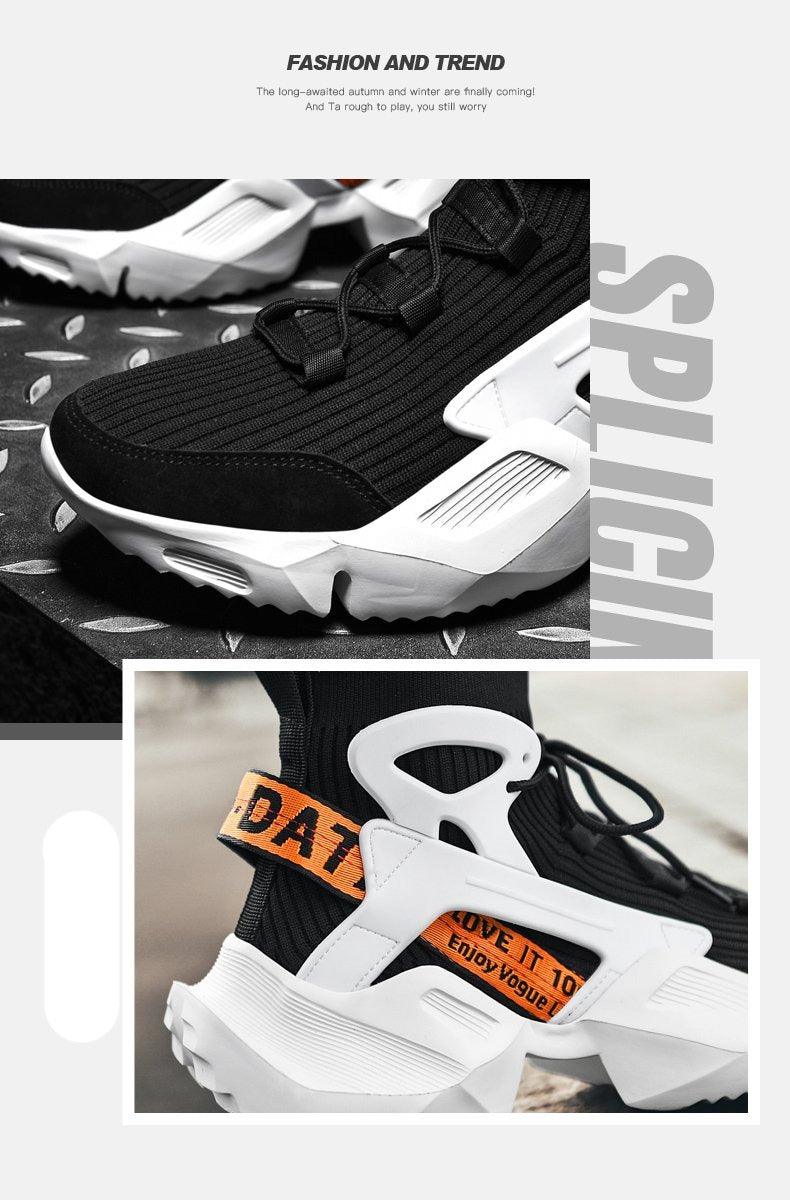 Mens high-top Stevvex sneaker with black mesh upper and white sole height-adding casual sneakers on Tampa Home & Garden Store