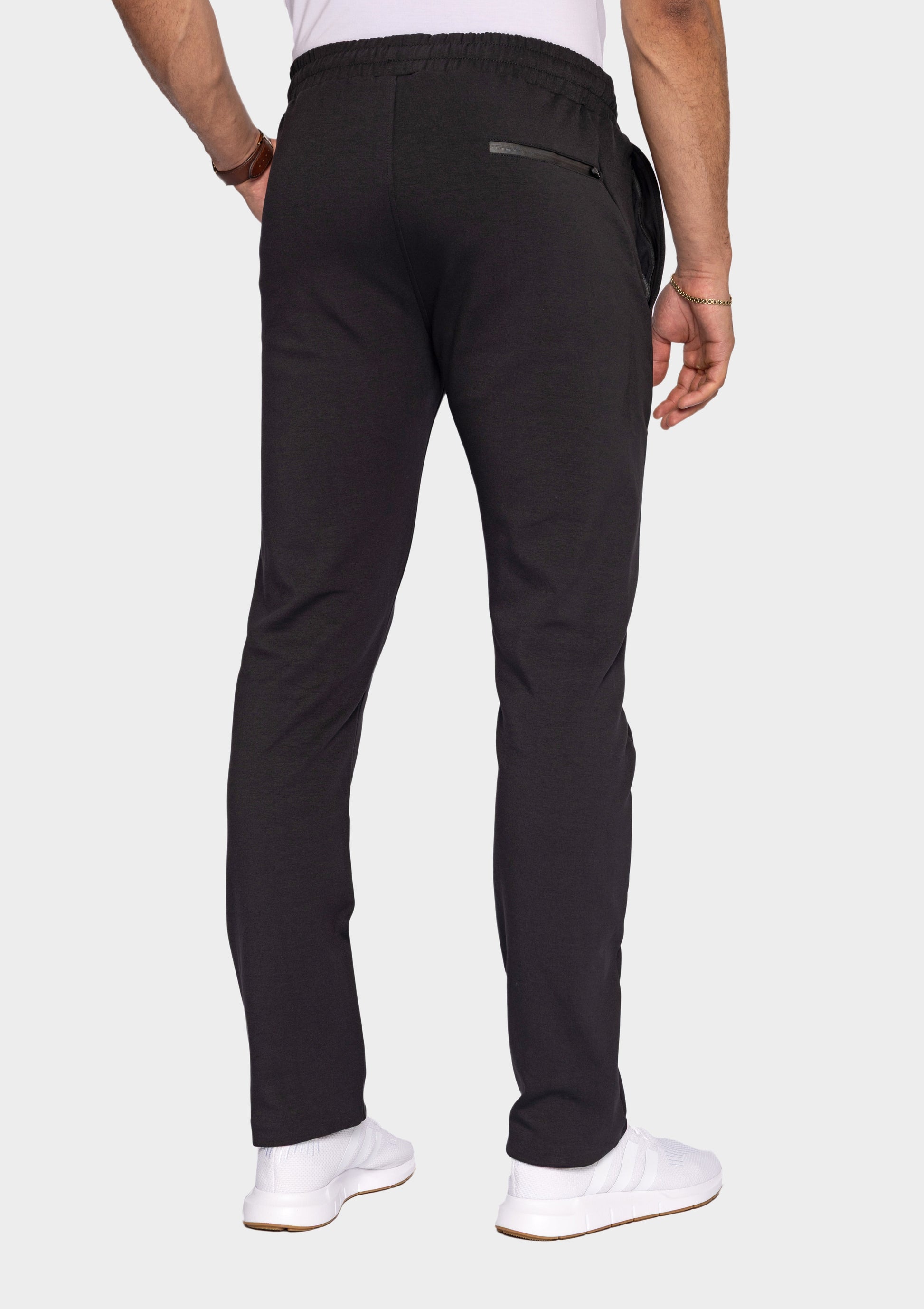 Back view SCR Classic Athleisure Sweatpants - Tapered Tall Fit, black pants with zip back pocket on Tampa Home & Garden Store