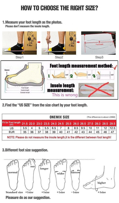 Stevvex men's lightweight running sneakers size guide with footlength steps and US/EU chart on Tampa Home & Garden Store