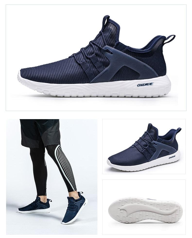 Stevvex men's navy lightweight running sneakers with knit upper lace up white sole on Tampa Home & Garden Store