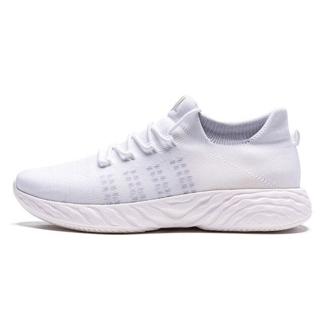 Mens Lightweight Running Sneakers Stevvex white knit upper, breathable flexible sole on Tampa Home & Garden Store