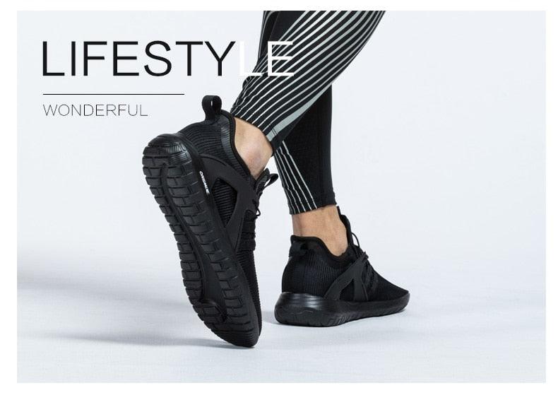 Stevvex mens black running sneakers pair with breathable knit upper and flexible sole on Tampa Home & Garden Store