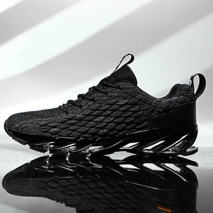 Mens modern breathable running sneakers with black knit upper and sculpted outsole on Tampa Home & Garden Store