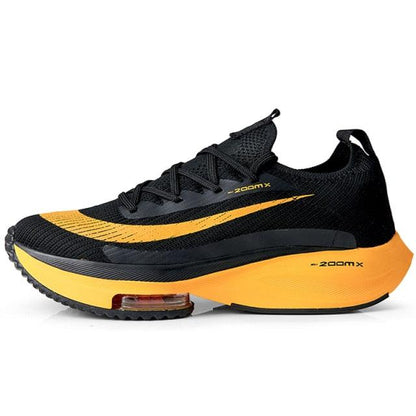 Stevvex men's running shoes black breathable knit upper with yellow air-cushion sole on Tampa Home & Garden Store
