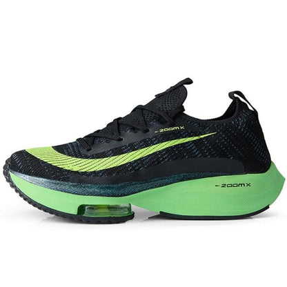 Mens running breathable air cushion sneakers Stevvex black knit upper with neon green midsole on Tampa Home & Garden Store
