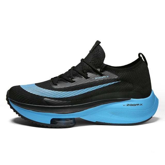 Stevvex men's running sneakers with breathable black mesh upper and blue air-cushioned midsole on Tampa Home & Garden Store