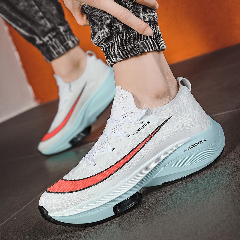 Mens Running Breathable Air Cushion Sneakers white mesh upper with coral stripe Stevvex on Tampa Home & Garden Store