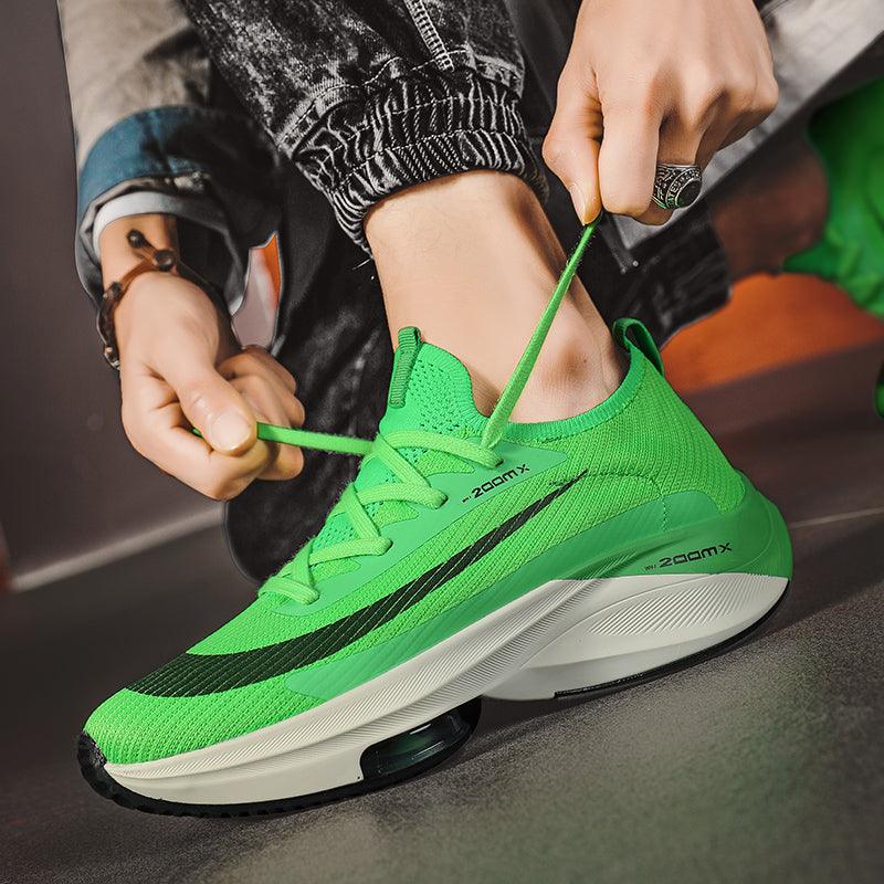 Mens running sneakers neon mesh upper, black side stripe, air cushion sole Stevvex on Tampa Home & Garden Store