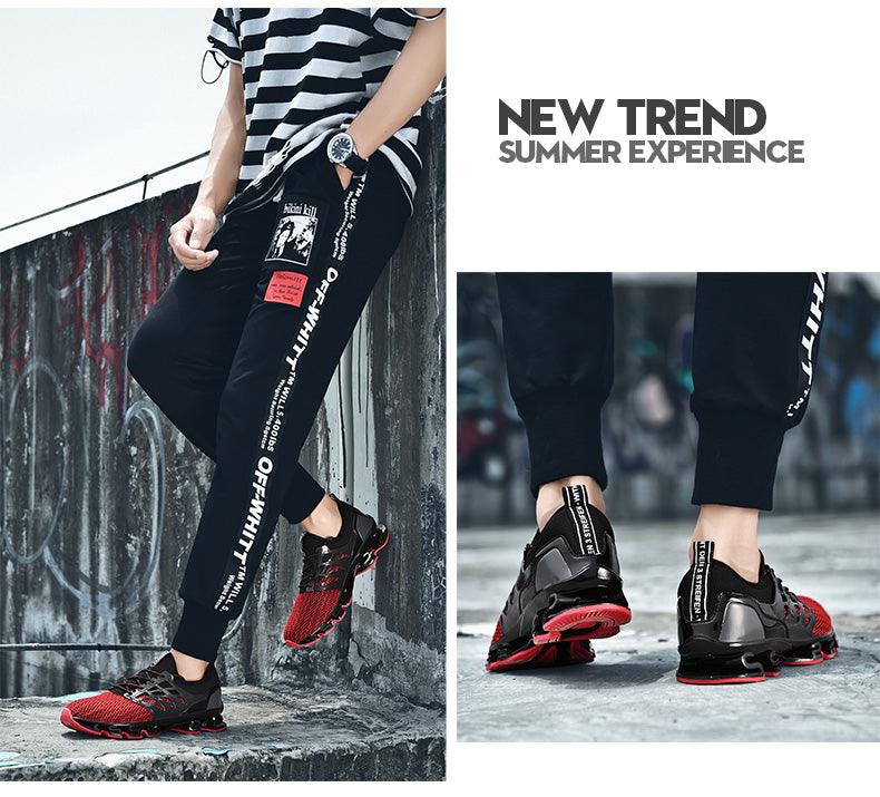 Stevvex men's running breathable trainers pair with red and black mesh uppers sneakers on Tampa Home & Garden Store