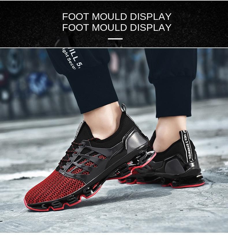 Mens running shoes Stevvex, breathable red mesh upper with black overlays and cushioned sole on Tampa Home & Garden Store
