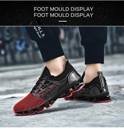 Mens running shoes Stevvex, breathable red mesh upper with black overlays and cushioned sole on Tampa Home & Garden Store