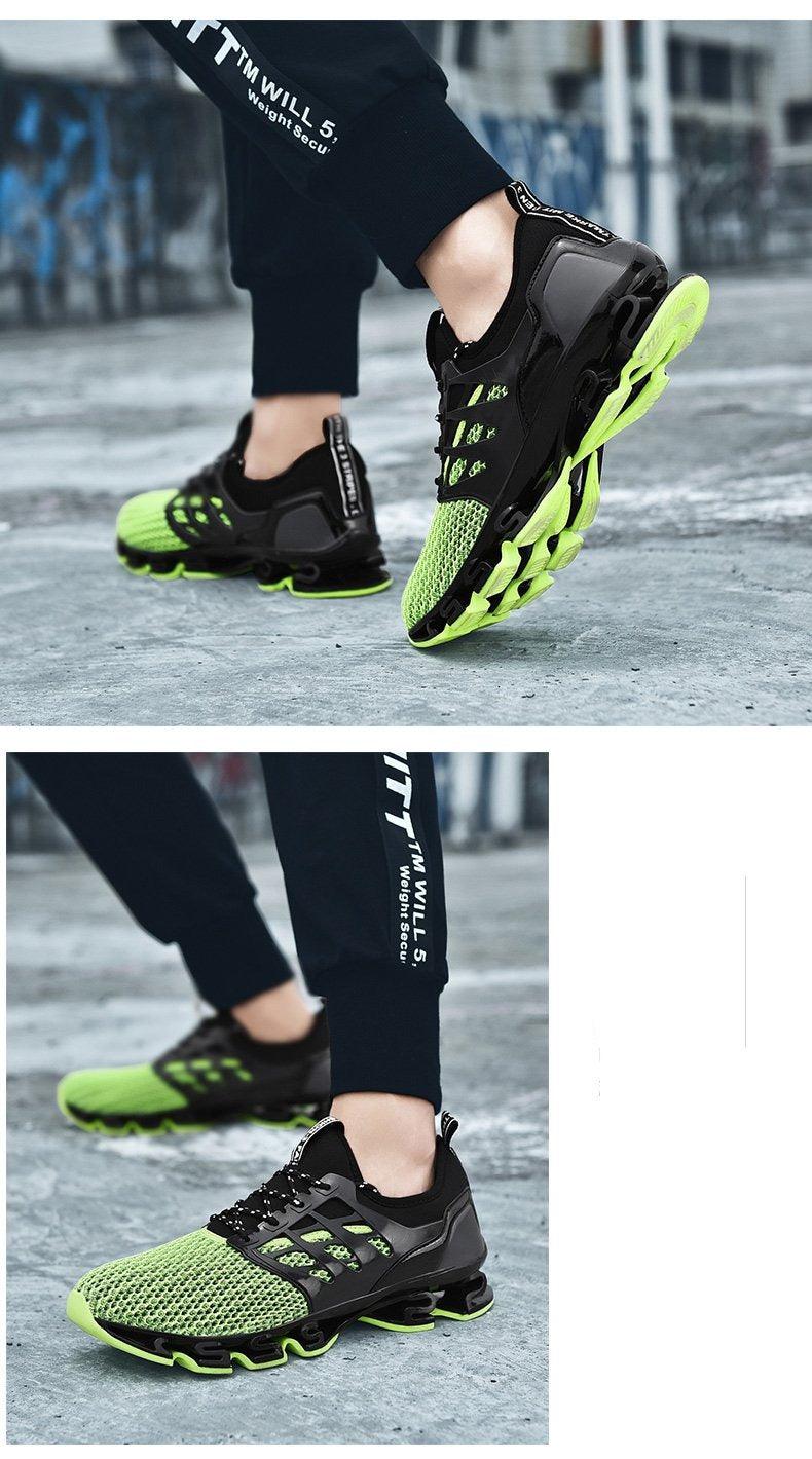 Stevvex men's running sneakers with breathable lime knit upper and neon green outsole on Tampa Home & Garden Store