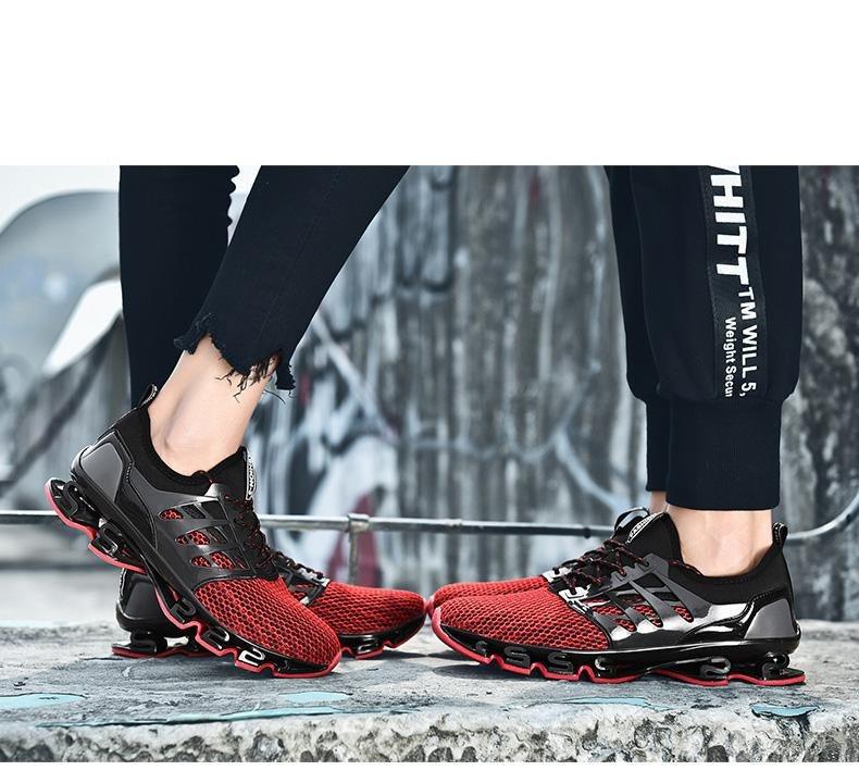 Stevvex men's running breathable trainers red/black mesh sneakers cushioned sole pair on Tampa Home & Garden Store