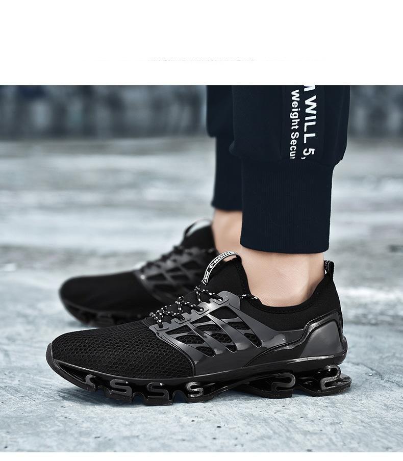 Mens running shoes Stevvex black breathable mesh sneakers with supportive panels on Tampa Home & Garden Store on Tampa Home & Garden Store