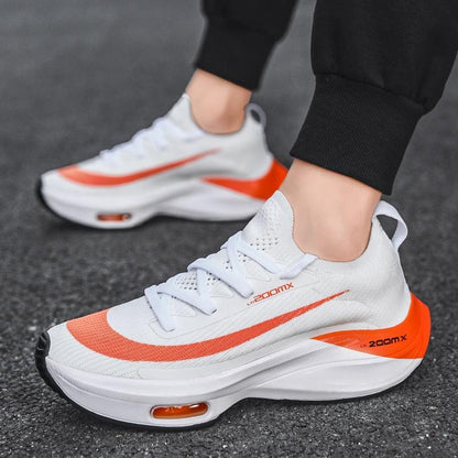Mens running sneakers Stevvex white with orange stripe, breathable upper, air cushion sole on Tampa Home & Garden Store