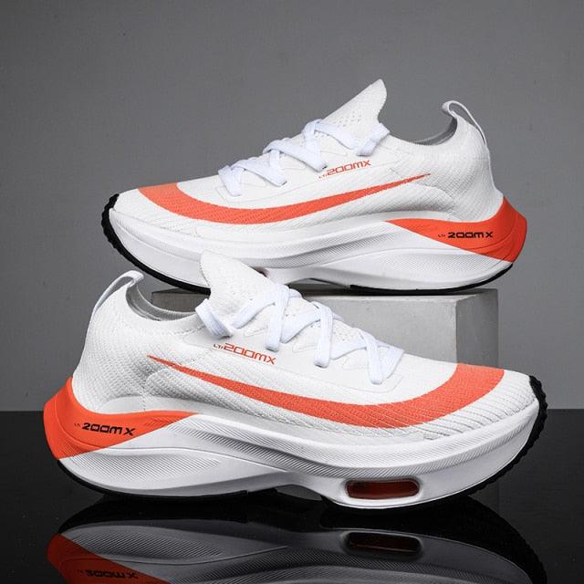 Mens Running Sneakers Stevvex pair white/orange breathable mesh air-cushion sole on Tampa Home & Garden Store