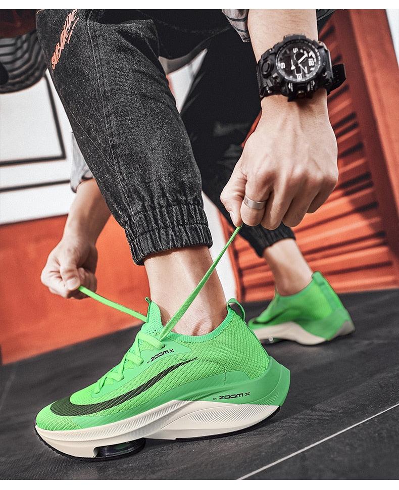 Stevvex Mens Running Sneakers neon green breathable knit with air cushion lightweight on Tampa Home & Garden Store