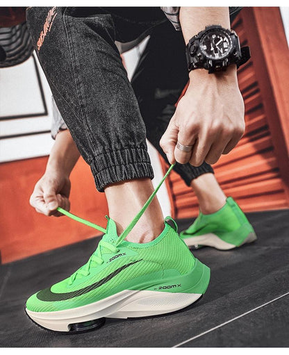 Stevvex Mens Running Sneakers neon green breathable knit with air cushion lightweight on Tampa Home & Garden Store