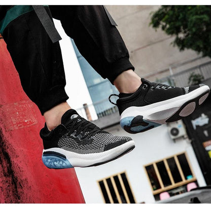 Stevvex black knit running sneakers with blue air cushion outsole for men on Tampa Home & Garden Store