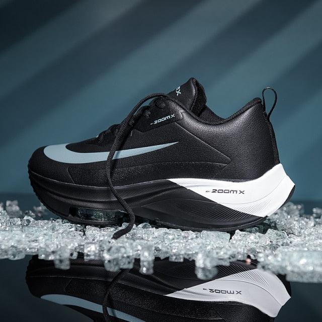 Stevvex black mens running sneakers with light blue side stripe white midsole on Tampa Home & Garden Store