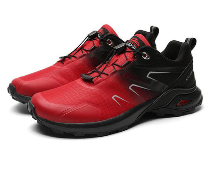 Stevvex men's red and black athletic hiking shoes with breathable mesh upper and rugged outsole on Tampa Home & Garden Store