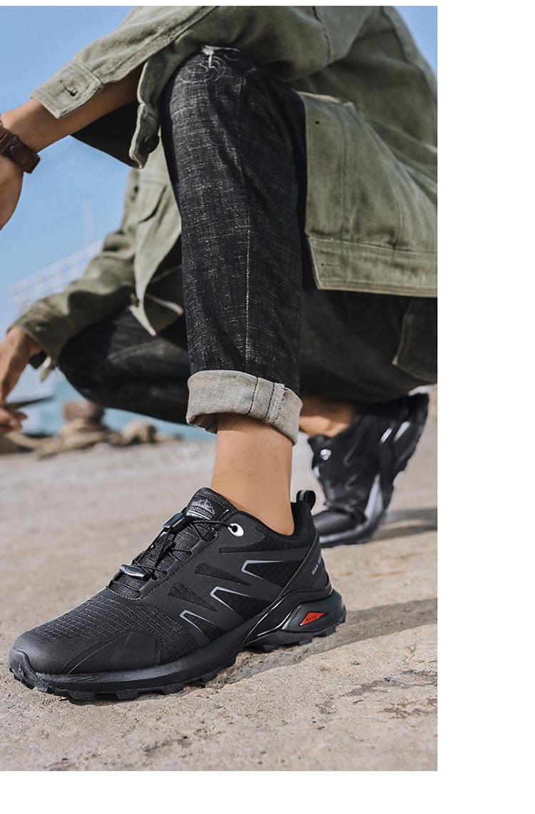 Stevvex men's outdoor hiking sneakers black mesh with rugged non-slip outsole on Tampa Home & Garden Store