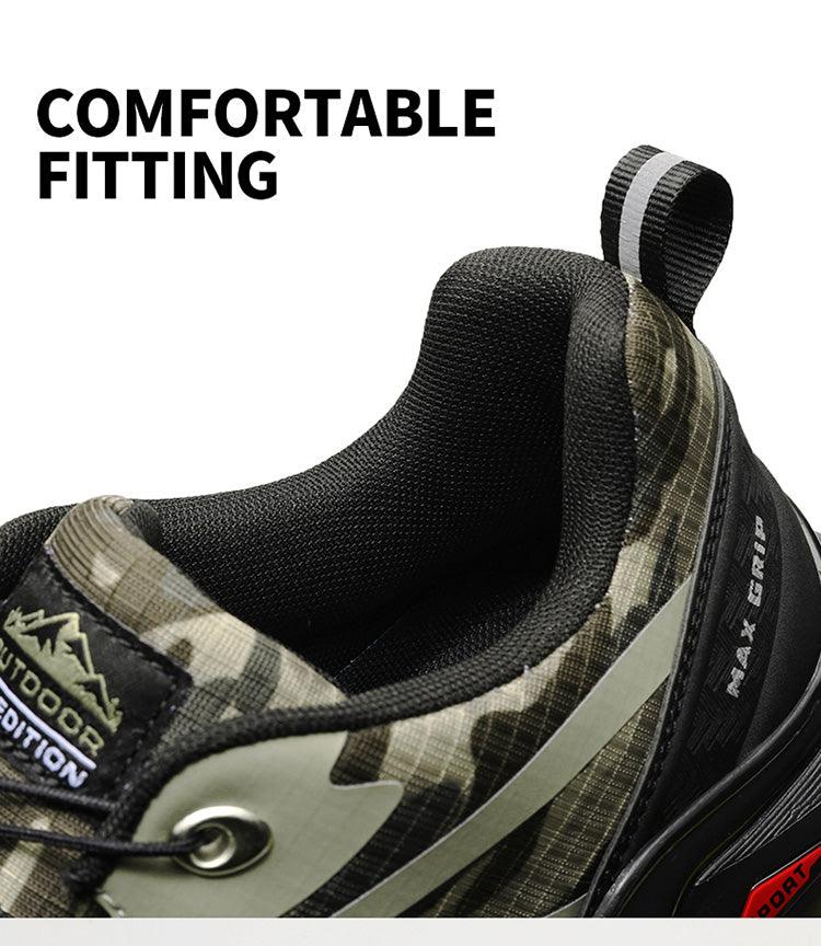 Stevvex men's camo outdoor athletic shoe with padded collar and heel pull tab on Tampa Home & Garden Store