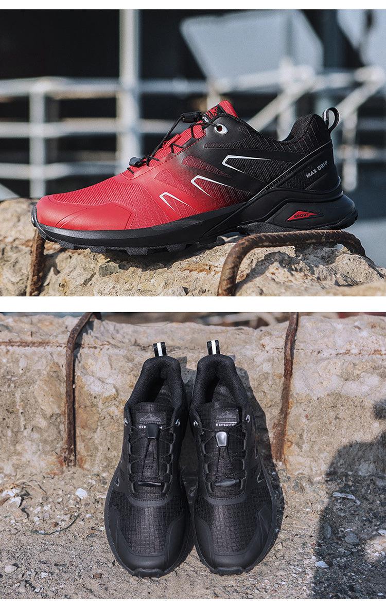 Stevvex men's athletic shoes red/black hiking sneakers black trail runners breathable on Tampa Home & Garden Store