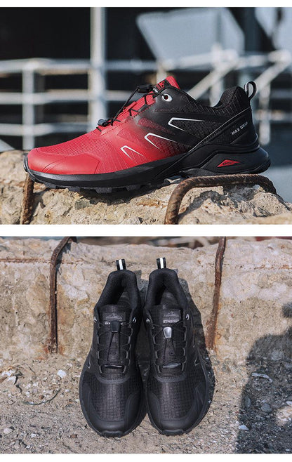 Stevvex men's athletic shoes red/black hiking sneakers black trail runners breathable on Tampa Home & Garden Store