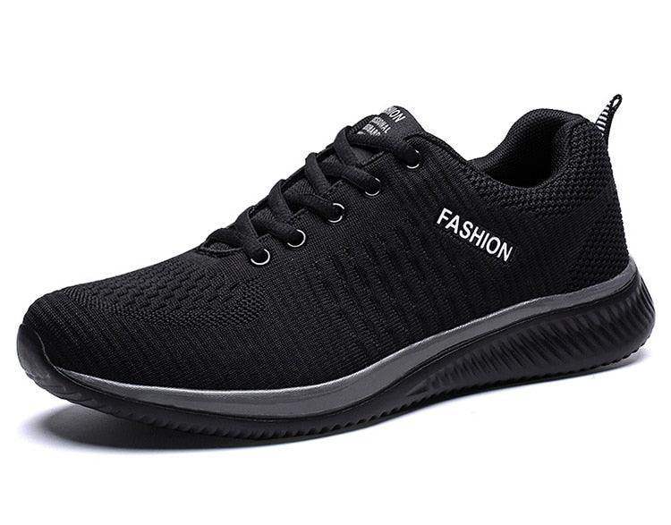 Mens black running sneakers with breathable mesh upper and cushioned sole on Tampa Home & Garden Store