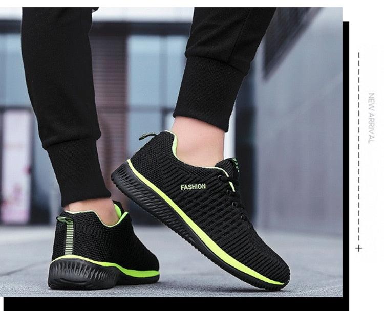 Stevvex men's sport running sneakers black upper with neon lime sole breathable mesh on Tampa Home & Garden Store