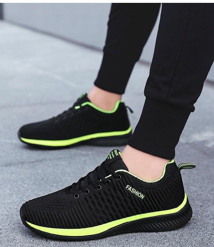 Stevvex Mens Sport Running Sneakers black mesh neon lime accents breathable casual trainers on Tampa Home & Garden Store